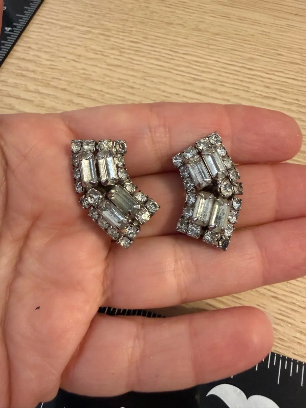 Elegant Crystal Clip-On Earrings‎ - Silver Tone